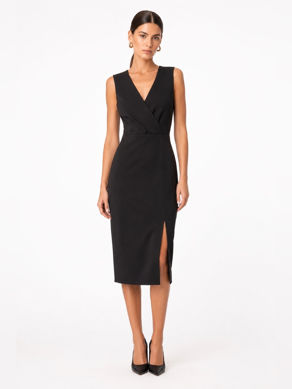 Aritzia Black Midi Dress Side Slit Minimalist Workwear Size 4